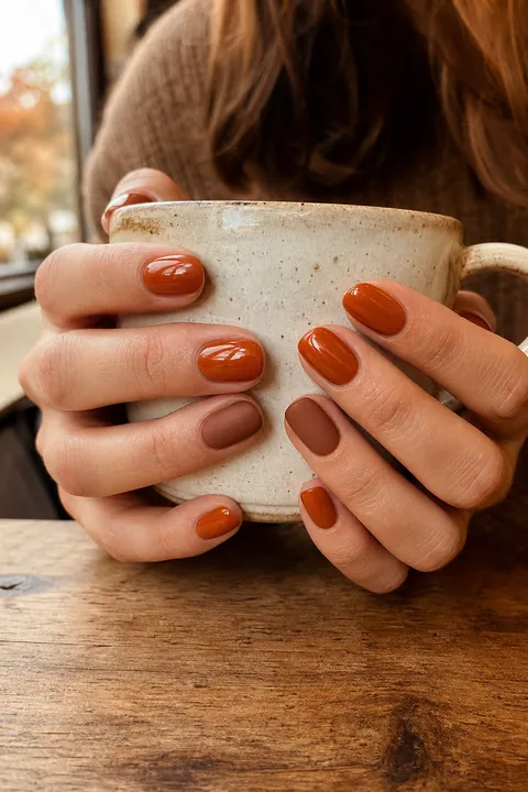Glossy terracotta autumn set with matte accent